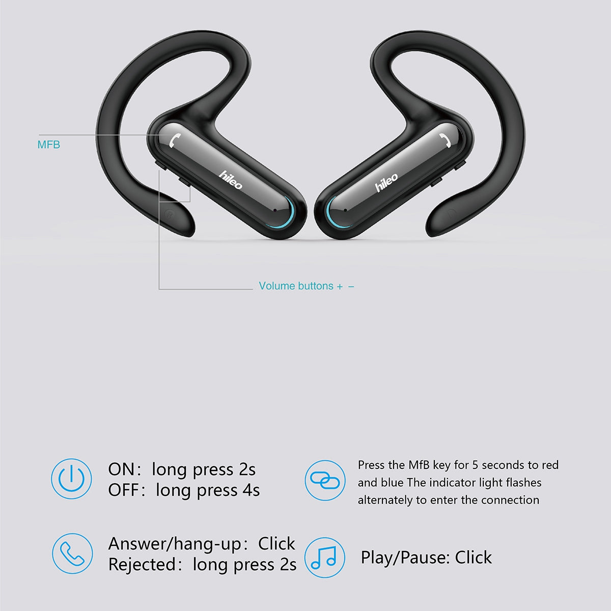 HILEO Hi90 TWS Wireless Stereo Bluetooth Headset Ear-Hook TWS Headset IPX4 Waterproof Sports Earphones HILEO Hi90 TWS Wireless Stereo Bluetooth Headset Ear-Hook TWS Headset IPX4 Waterproof Sports Earphones